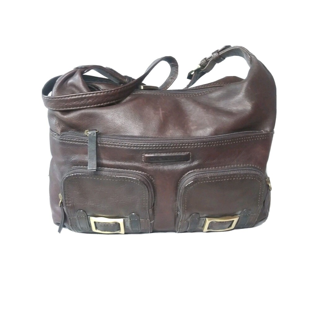 Vintage Stone Mountain Leather Shoulder Bag Purse Dark Rustic Brown Purse